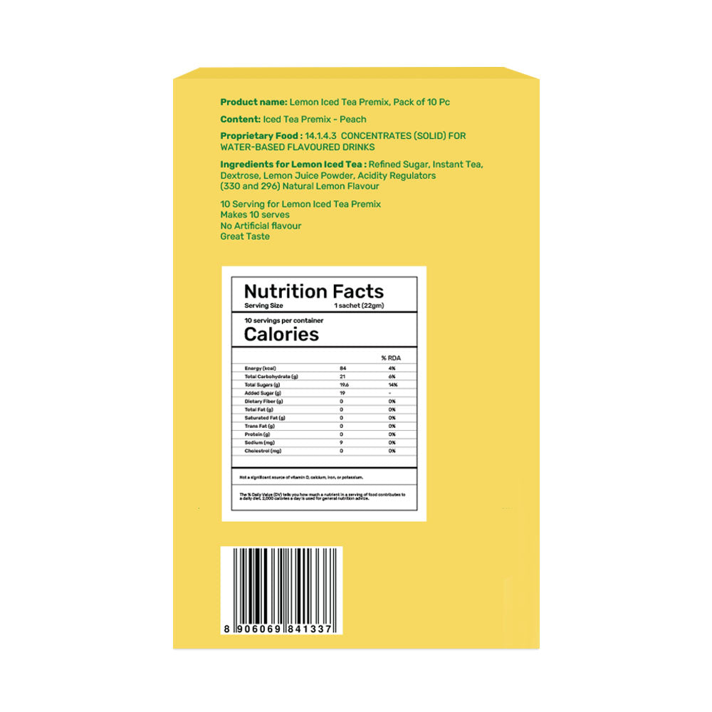 Chaayos Lemon Instant Ice Tea Premix - Refreshing Energy Drink, Pack of 10 Sachets