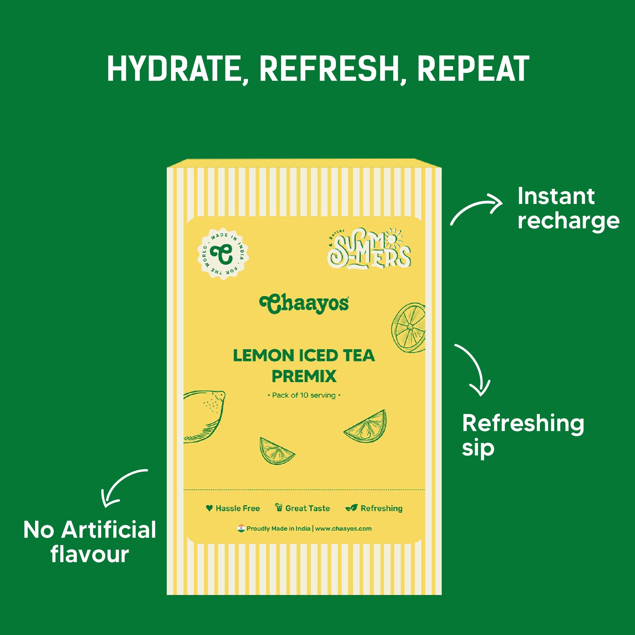 Chaayos Lemon Instant Ice Tea Premix - Refreshing Energy Drink, Pack of 10 Sachets