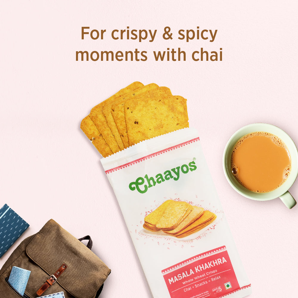 Chaayos Masala Khakhra Whole Wheat Crips, travel friendly Snacks, tea snacks (35g x pack of 5)