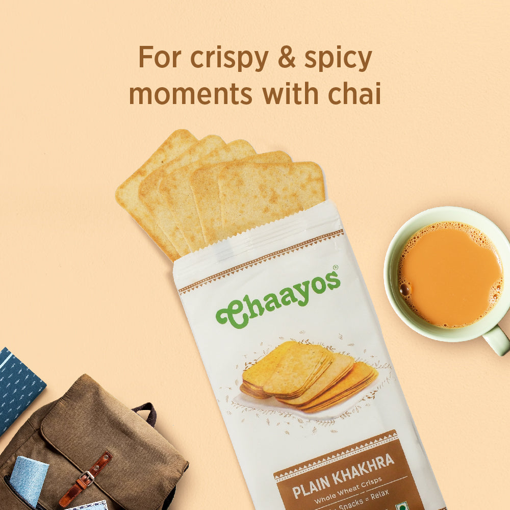 Chaayos Plain Khakhra Whole Wheat Crips, travel friendly Snacks, tea snacks (35g x pack of 5)