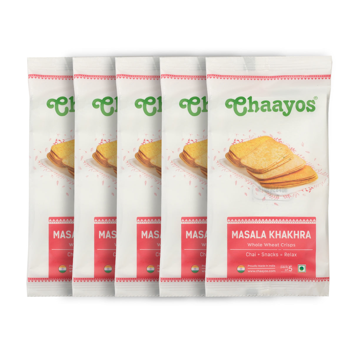 Chaayos Masala Khakhra Whole Wheat Crips, travel friendly Snacks, tea snacks (35g x pack of 5)