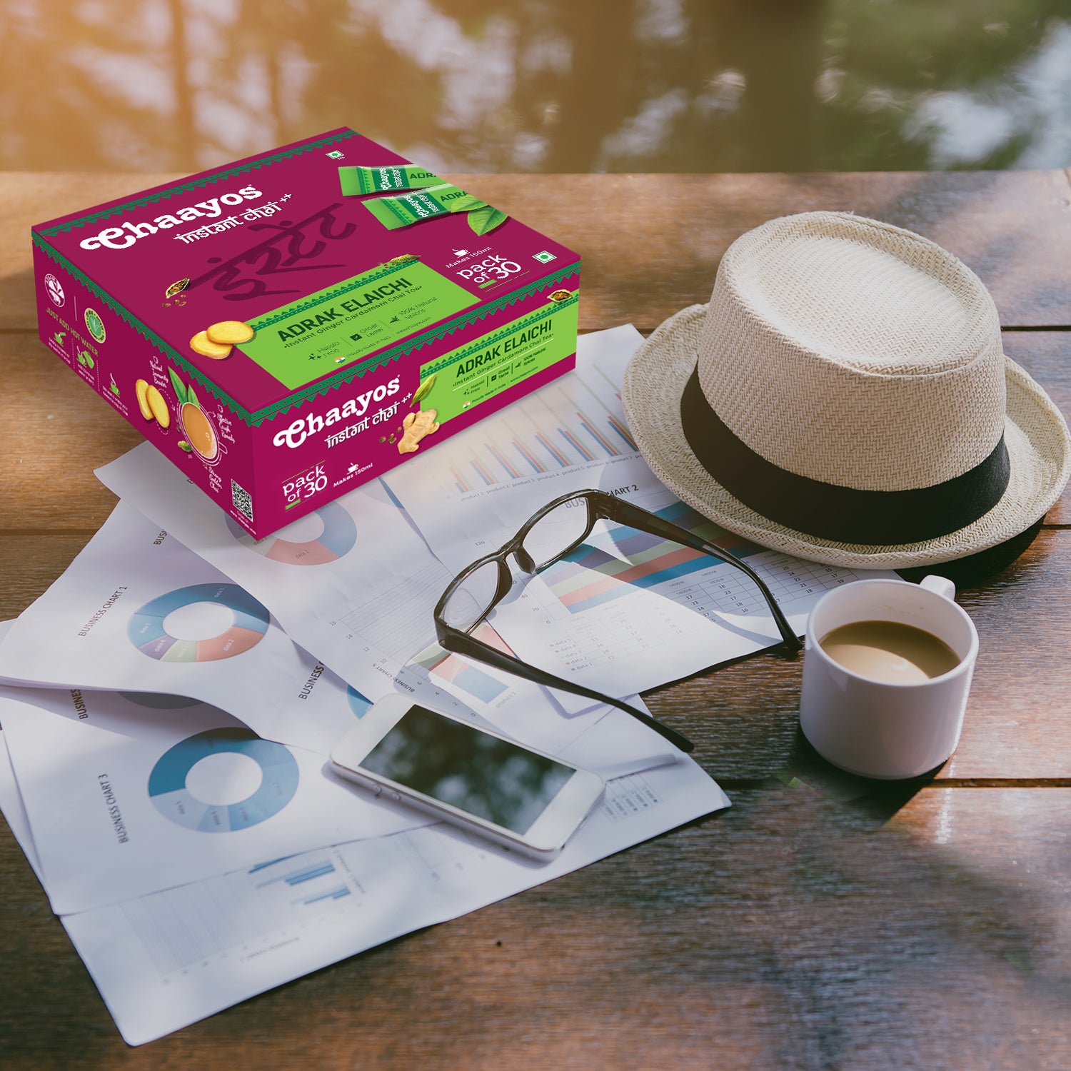 Chaayos Instant Tea Premix - Adrak Elaichi Flavour - Regular Sugar (30 Sachets) | Adrak Elaichi Instant Tea