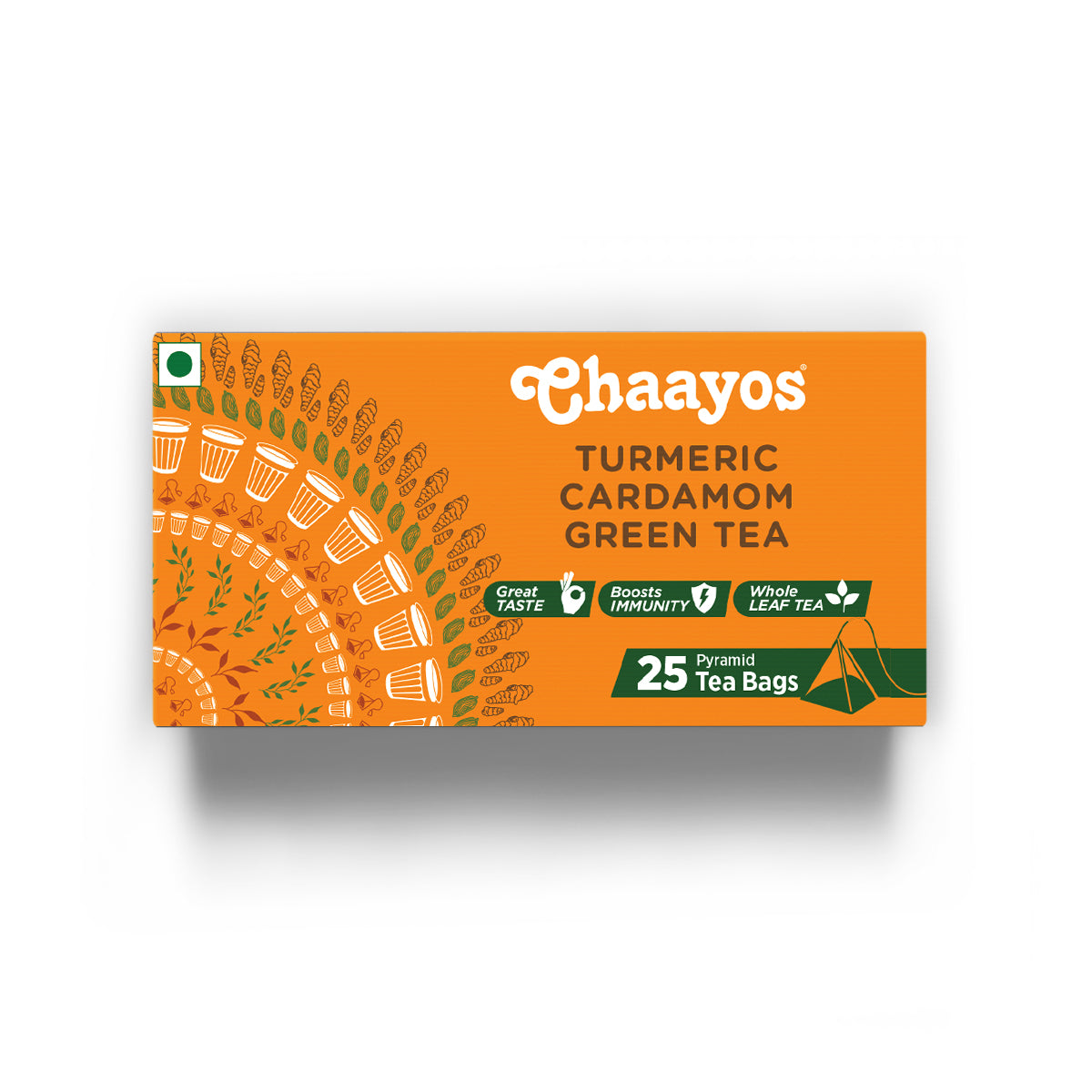 Chaayos Turmeric Cardamom Green Tea Bags (25 Pyramid Tea Bags)