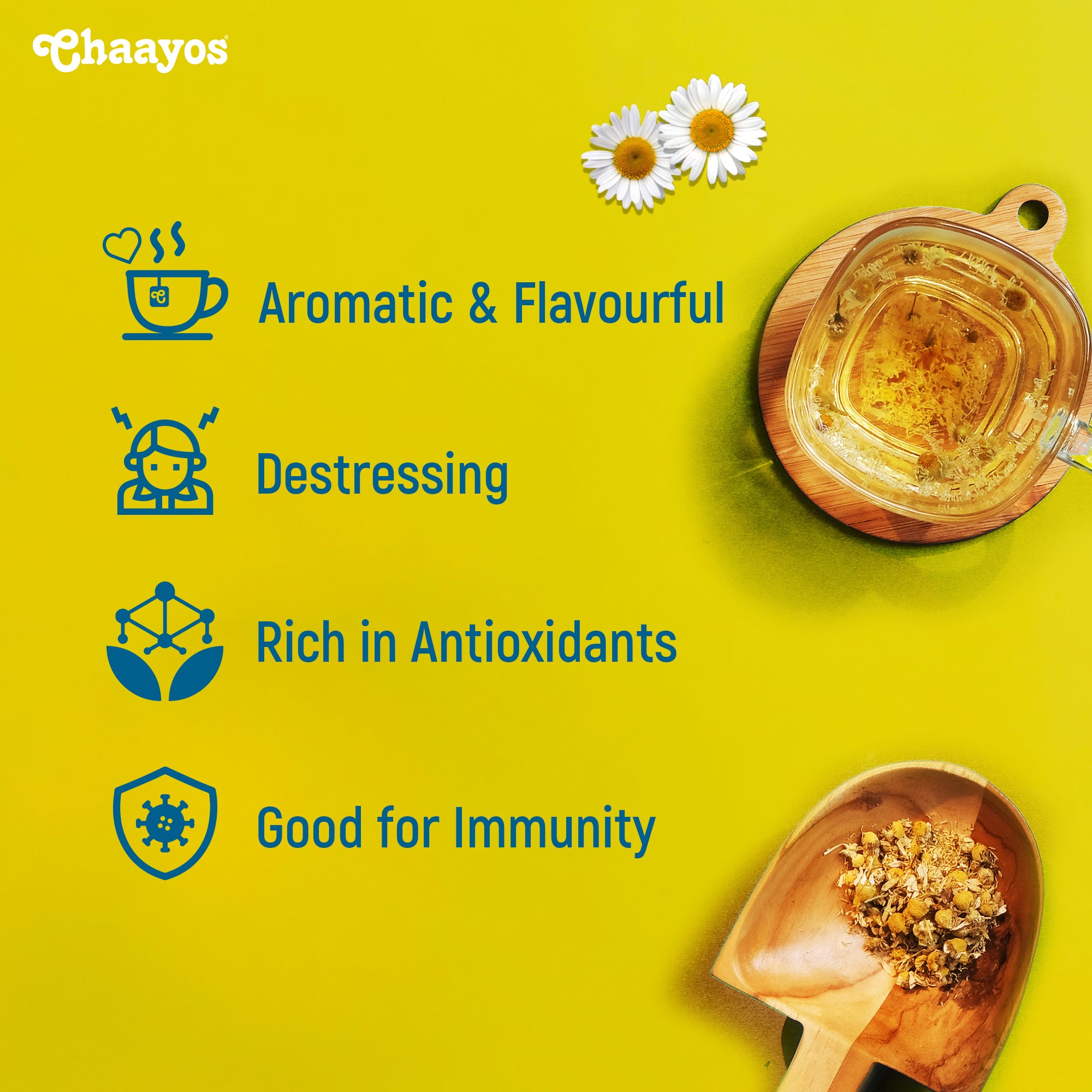 Chaayos Chamomile Herbal Tea - 50 GM | Herbal Tea | Chamomile Flower Tea | Natural Chamomile Flowers