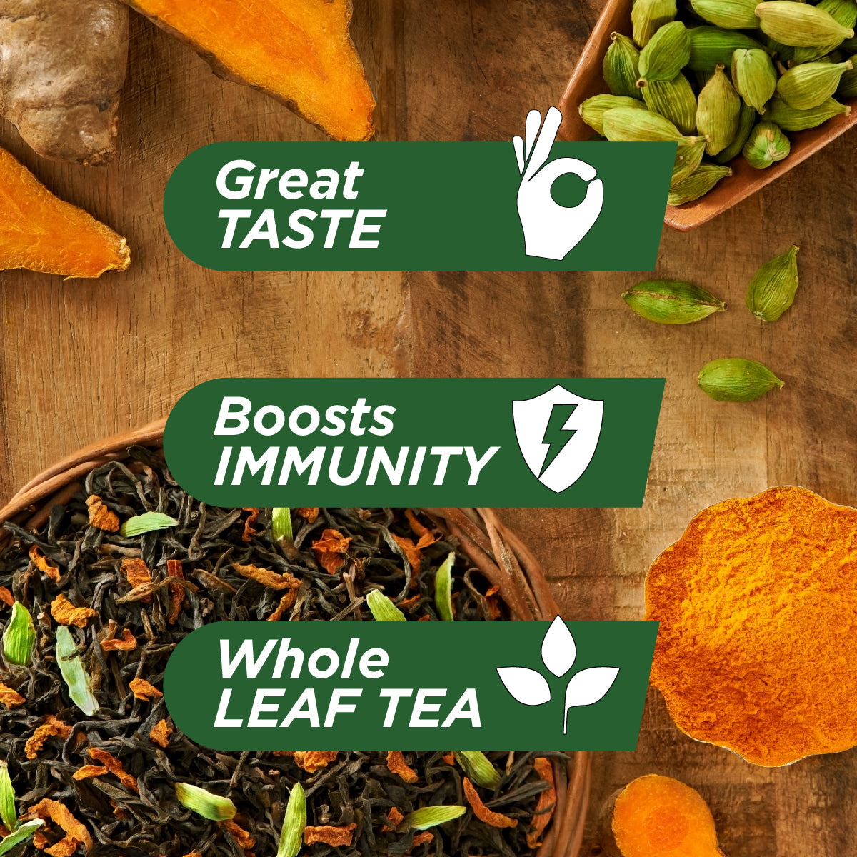 Chaayos Turmeric Cardamom Green Tea Bags (25 Pyramid Tea Bags)