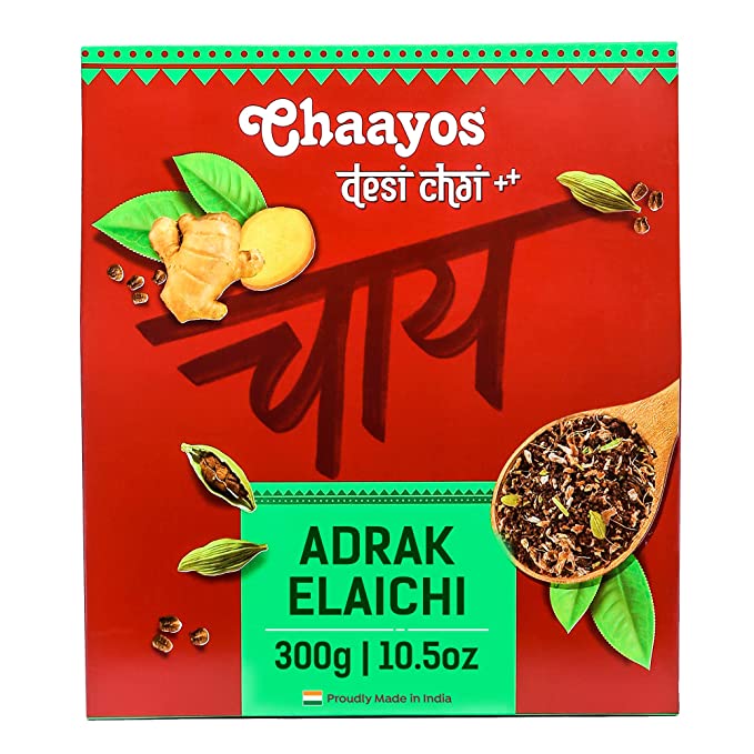 Chaayos Adrak Elaichi Tea (Ginger and Cardamom) - Premium Desi Chai Patti for Authentic Masala Flavour | Immunity Booster- 100g