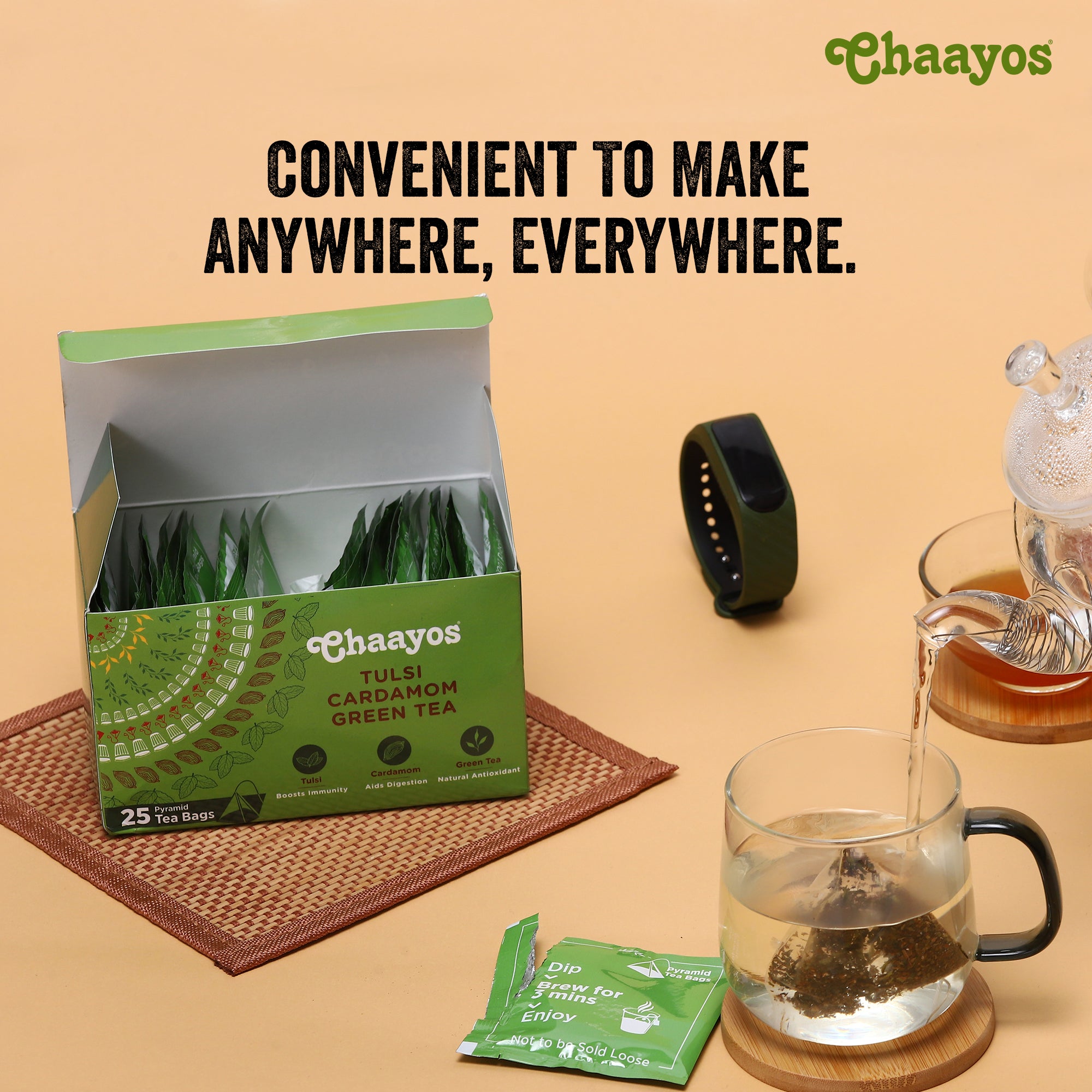 Chaayos Green Tea Bags - Tulsi Cardamom