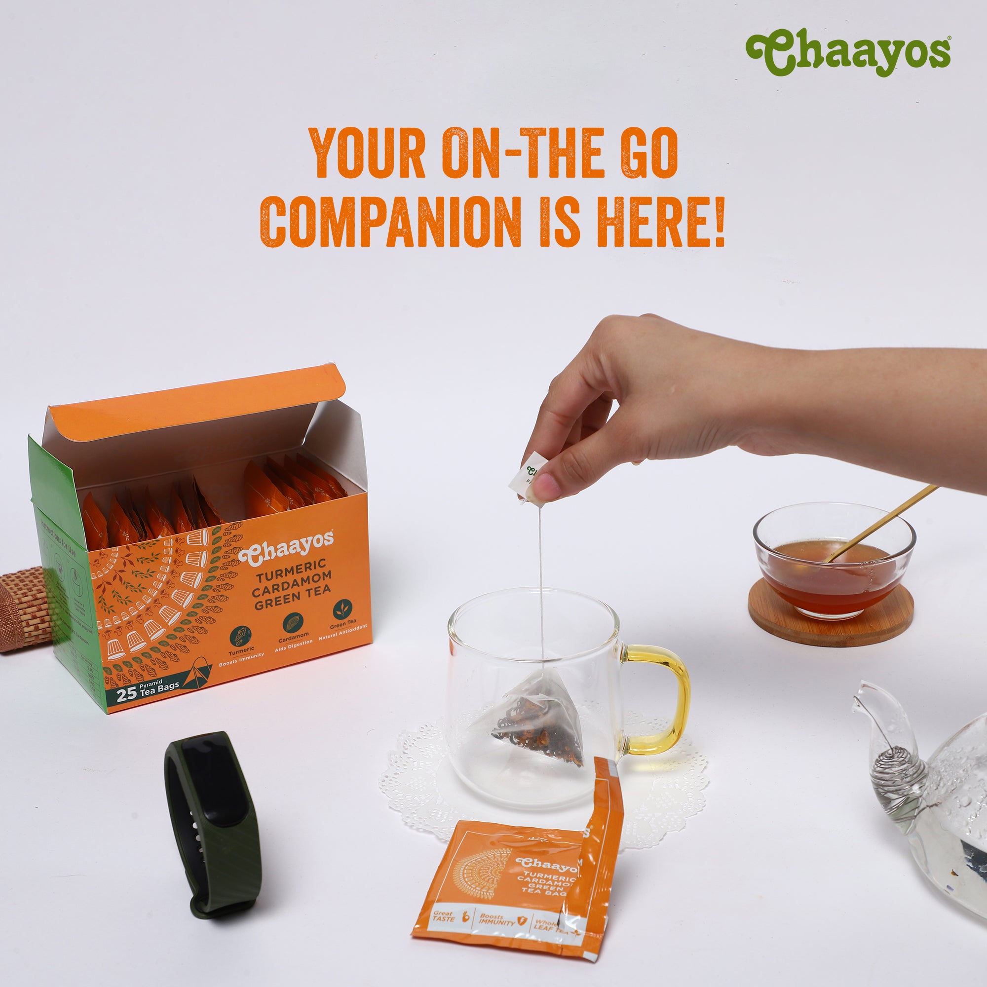 Chaayos Turmeric Cardamom Green Tea Bags (25 Pyramid Tea Bags)