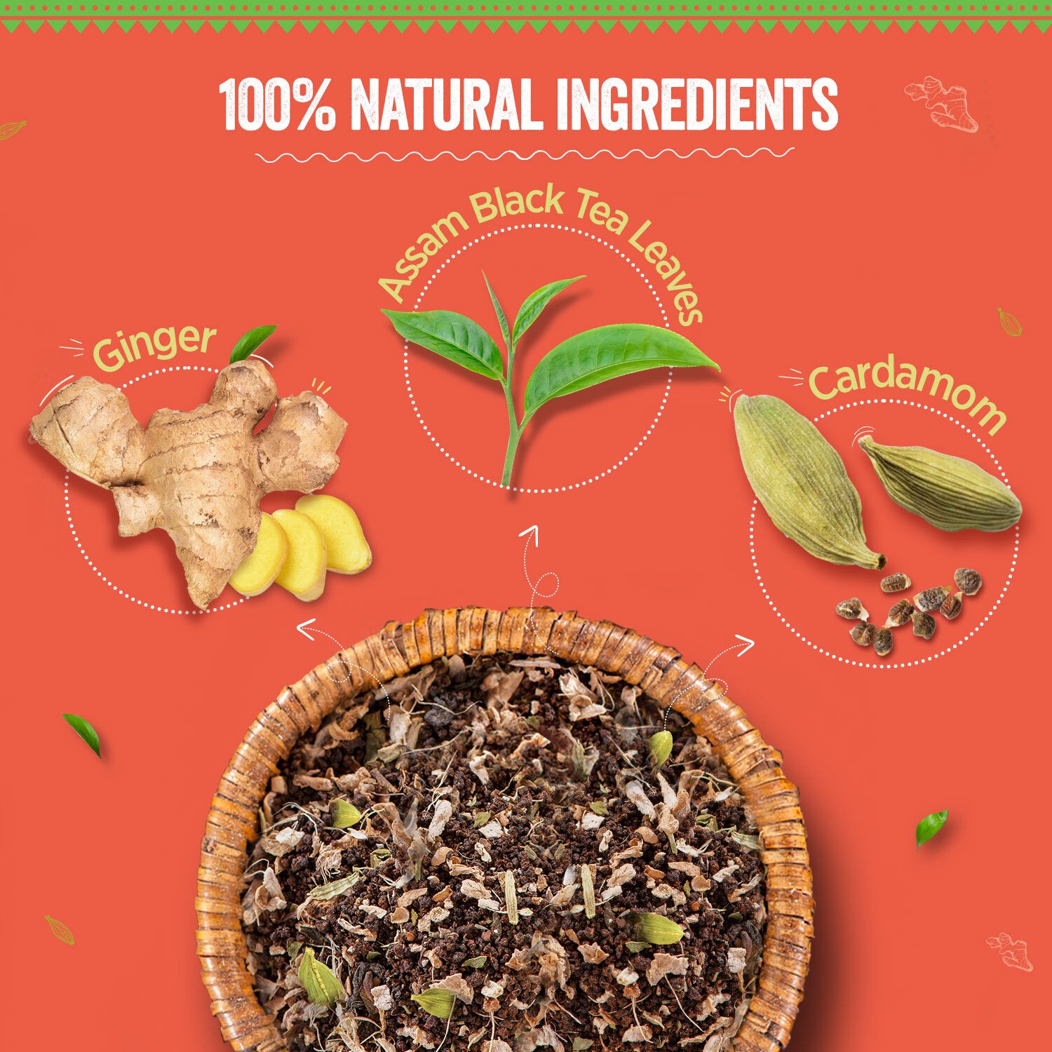 Chaayos Adrak Elaichi Tea (Ginger and Cardamom) - Premium Desi Chai Patti for Authentic Masala Flavour | Immunity Booster- 100g