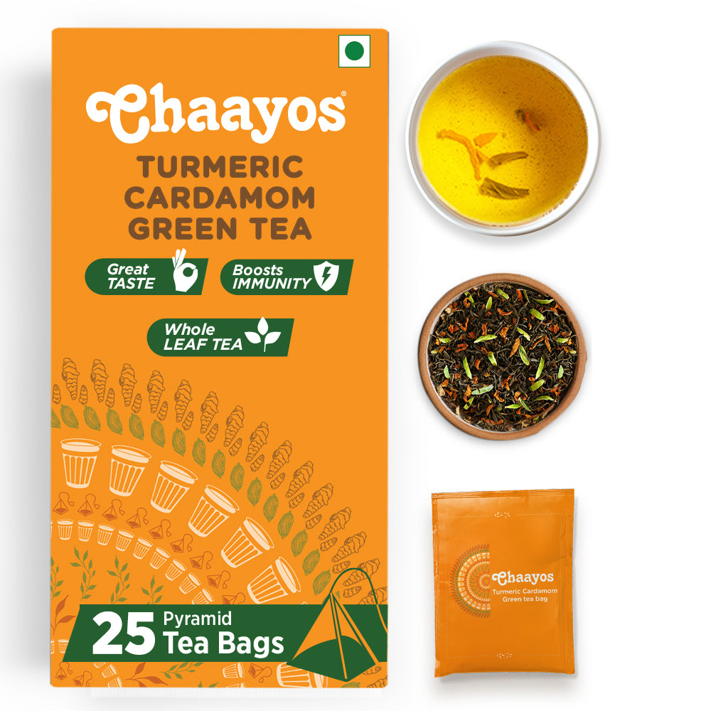 Chaayos Turmeric Cardamom Green Tea Bags (25 Pyramid Tea Bags)