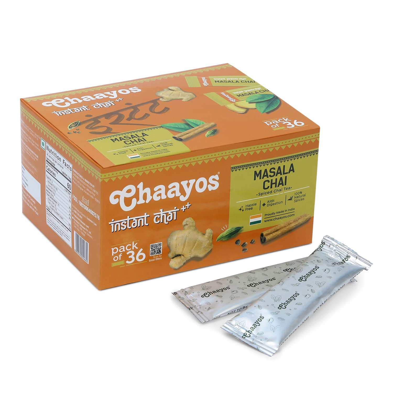 Chaayos Instant Tea Premix - Masala Flavour - Low Sugar (36 Sachets) | Instant Tea | Tea Premix | Masala Tea