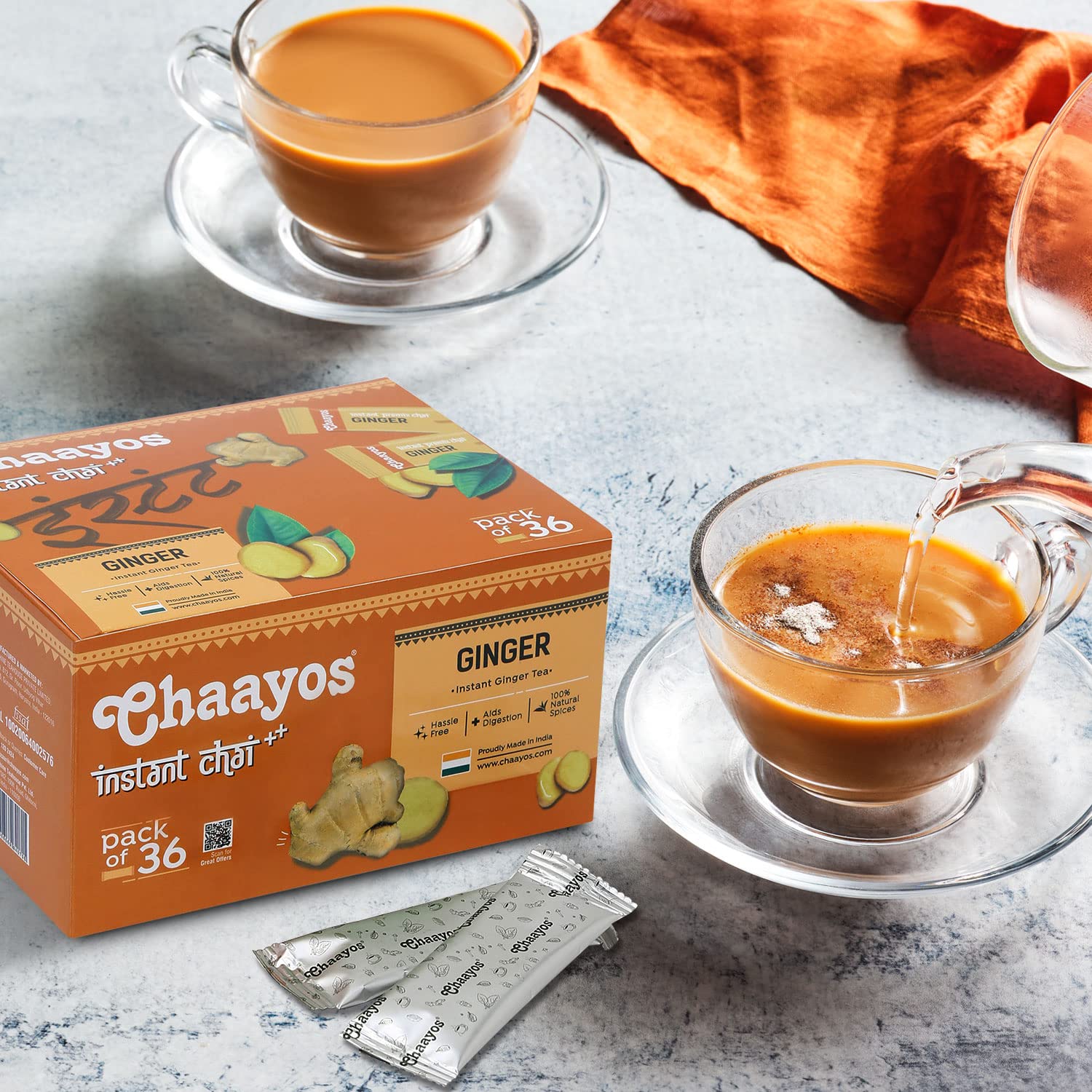 Chaayos Instant Tea Premix - Ginger Flavour - Low Sugar (36 Sachets) | Instant Tea | Tea Premix | Ginger Tea