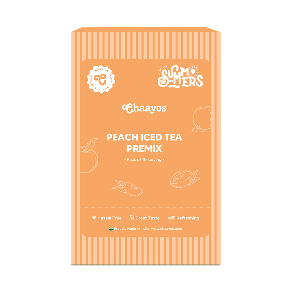 Chaayos Peach Instant Ice Tea Premix - Refreshing Energy Drink, Pack of 10 Sachets