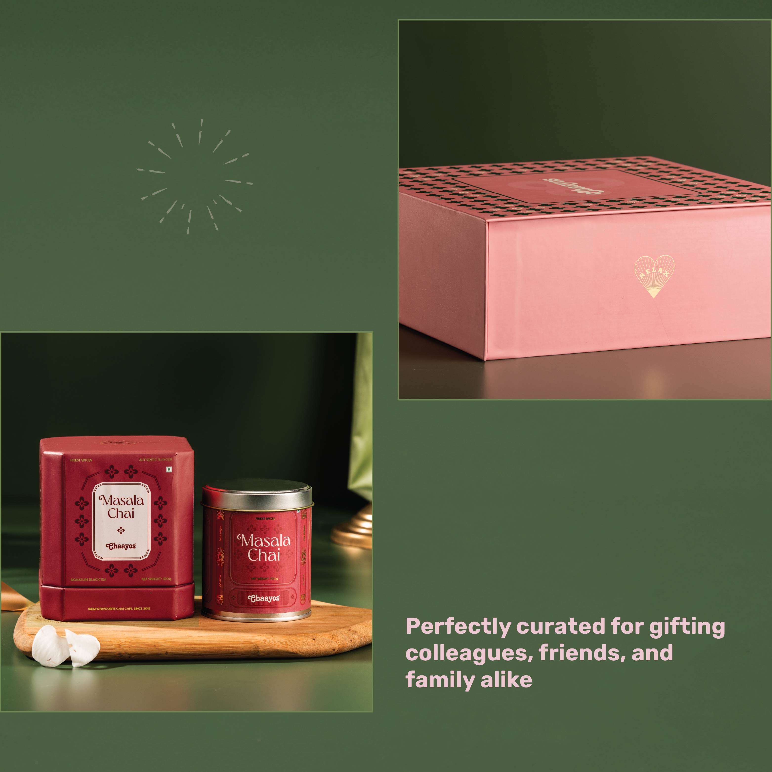 Chaayos Divine Diwali Gift Box | Diwali gift Hamper with Chai Tin Box, Ceramic Cup, Set of 2 Diyas, Methi Mathri for Family & Friends | Premium Diwali Gift Hamper
