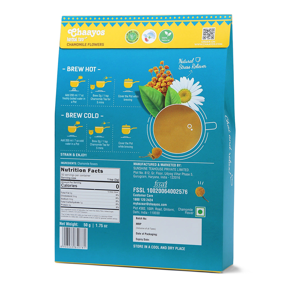 Chaayos Chamomile Herbal Tea - 50 GM | Herbal Tea | Chamomile Flower Tea | Natural Chamomile Flowers